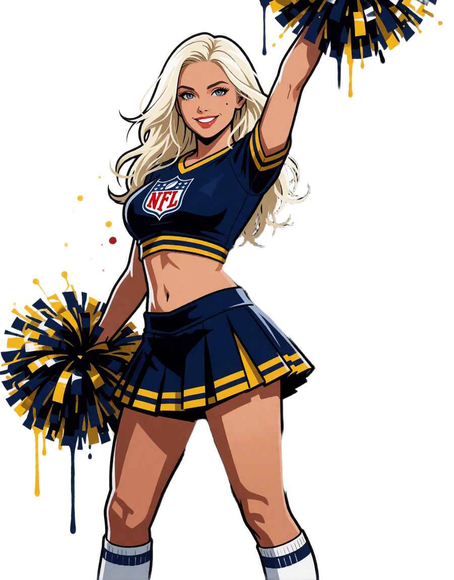 Graffiti-Illustration einer Cheerleaderin in NFL-Uniform mit Pompons und Football als Markenmotiv von BetScore Casino