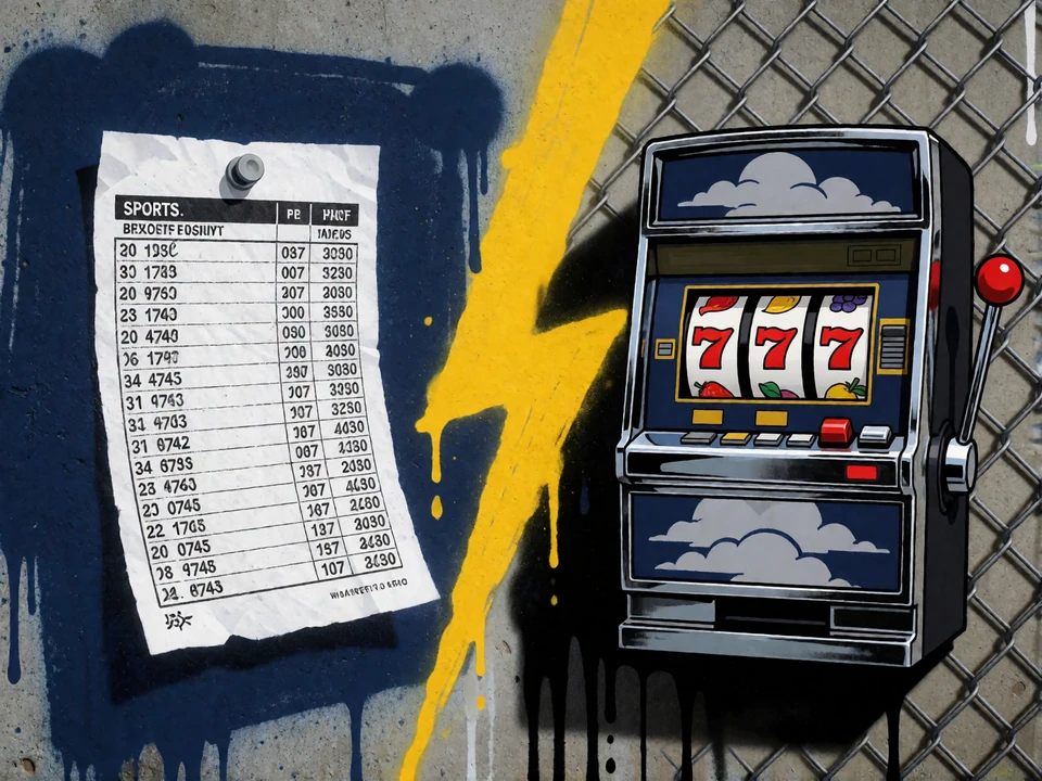 Illustration eines Wettscheins neben Slot-Walzen als Symbol f&uuml;r Sportwetten und Online Casino in einem Konto